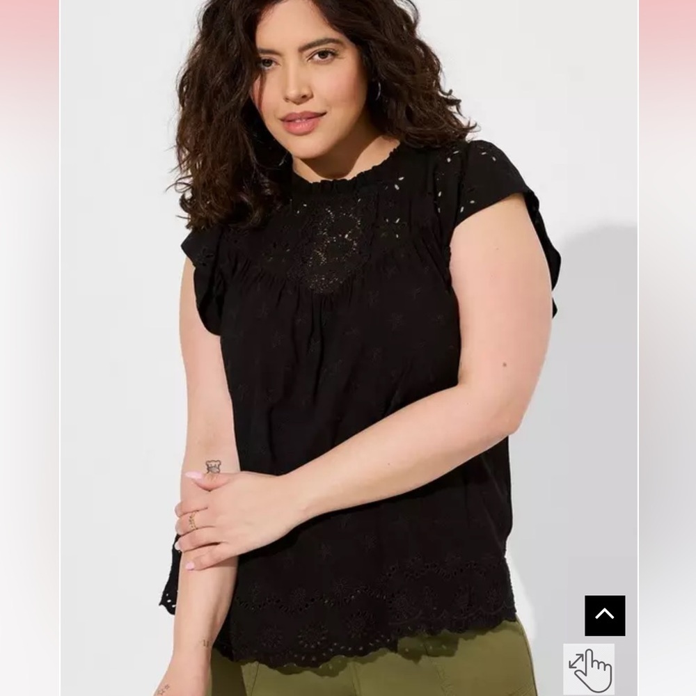 Torrid Black Eyelet Ruffle Sleeve Top